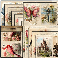 European Vintage Castle & Butterfly Theme Decorative Paper Set for Scrapbooking (11 Sheets)