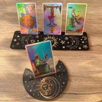 Tarot Card Wooden Display Stand Moon Shaped Base Holder Clip Set