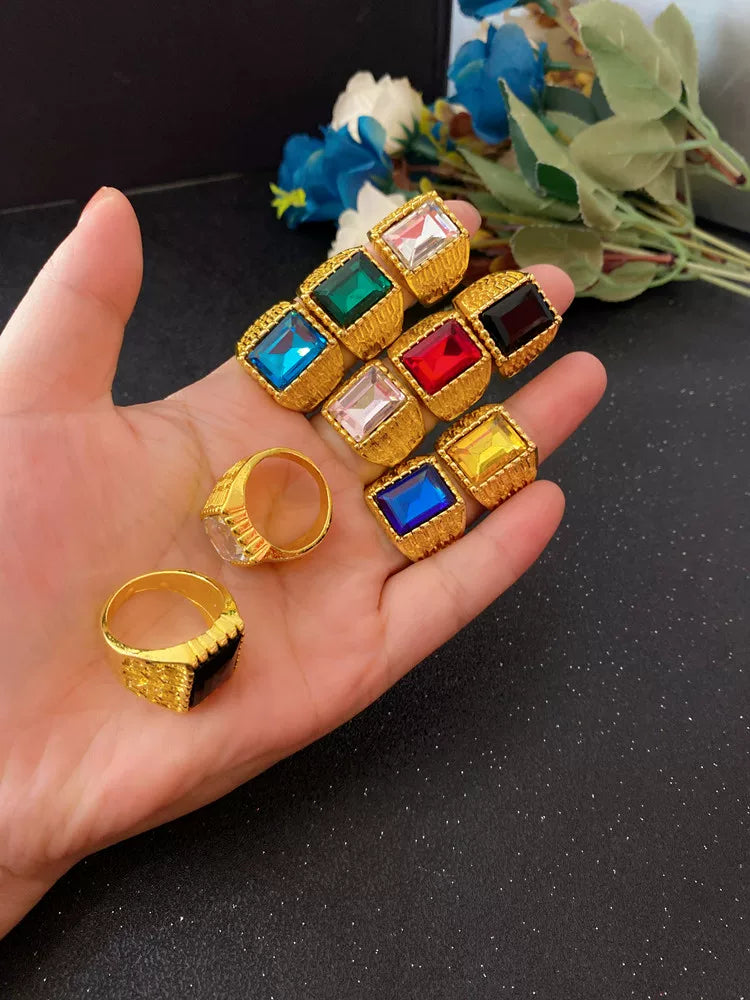 Exaggerated Gold Tone Adjustable Ring with Faux Gemstone for Festival Costume