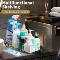 Under Sink Pull-Out Storage Organizer with Wheels, Clear Multi-functional Kitchen Cabinet Shelf
