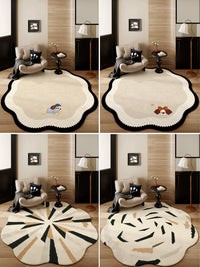 French Style Round Living Room Rug Vintage Study Computer Chair Mat Waterproof Floor Mat