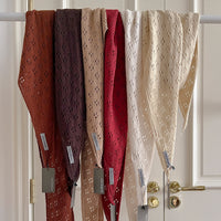 Korean Vintage Hollow Knit Triangle Shawl Scarf with Wool for Women