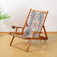 Portable Wooden Folding Beach Chair with Armrests and Cup Holder for Outdoor Relaxation