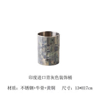 Indian Imported Gray Bone & Stainless Steel Ice Bucket Set with Tray for Bar & Restaurant Decor