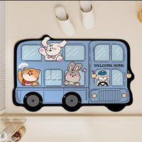 Cute Cartoon Animal Bus Diatomaceous Earth Absorbent Non-Slip Bath Mat
