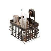 Vintage Style Suction Cup Storage Basket for Bathroom, Drainable Wall-Mounted Organizer for Cosmetics and Towels, No-Drill Installation