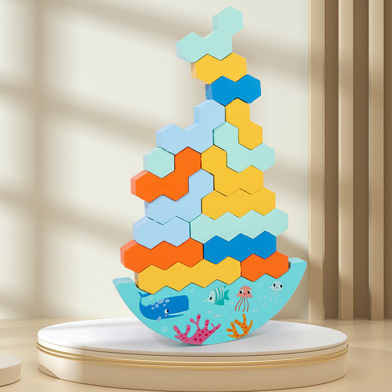 Rainbow Wooden Stacking Balancing Blocks Jigsaw Puzzle Toy for Kids
