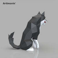 DIY 3D Sitting Wolf Paper Sculpture Kit - Handmade Origami Art Home Decor