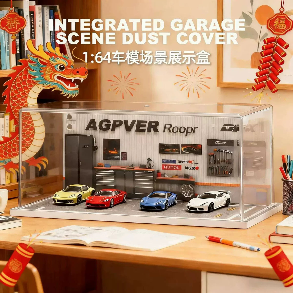 1:64 Scale Diecast Car Model Display Case with Dustproof Acrylic Cover and Parking Lot Miniature