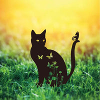 Cat Silhouette Metal Garden Stake Outdoor Yard Art Decor