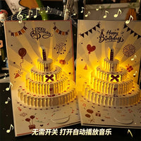 3D Pop-Up Musical Birthday Cake Greeting Card with Lights and Recording Function