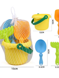 Kids Beach Sand Toy Set with Bucket, Shovel, Rake, and Soft Rubber Bath Play Tools