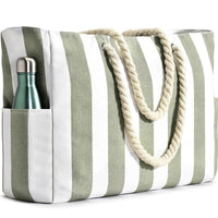 Striped Quick-Dry Beach Tote Bag with Storage Pouch