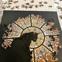 Irregular Wooden Church Cat Jigsaw Puzzle 372 Pieces with Frame for Adults, Stress Relief, Home Decor Gift