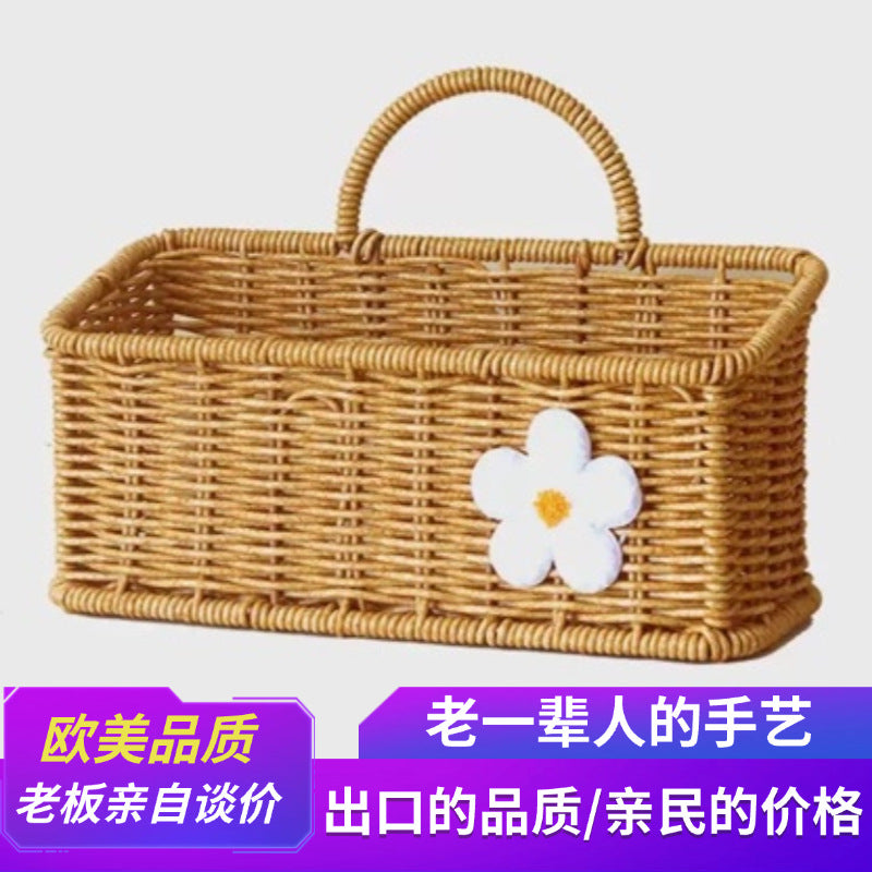Hand-Woven Imitation Rattan Storage Basket for Kitchen Ginger, Garlic, Scallions, and Eggs - Wall-Mounted or Portable Flower Basket