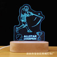 Baseball Star 3D Illusion Night Light with Beechwood Base, USB Powered LED Desk Lamp, Creative Gift for Fans