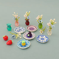 Dollhouse Miniature Fruit Plate and Vase Decor Set, DIY Accessories