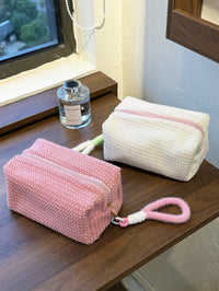 Ins Style Plush Plaid Portable Travel Toiletry Bag Large Capacity Cosmetic Organizer with Handle