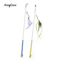 AmyCarol Feather Teaser Wand Toy for Cats with Crinkle Paper and Long Rope