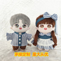 20cm Cotton Doll Clothes Set - Striped Shirt, Shorts, Maid Dress, Apron, Headband