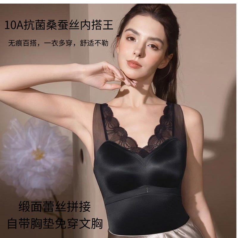 Silk Satin Lace Camisole with V-Neck and Backless Design