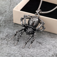 Vintage Stainless Steel Spider Pendant Necklace for Halloween