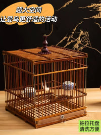 Bamboo Bird Cage with Drawer for Finches, Pearl-Eyebrowed Thrushes, and Willow Warblers
