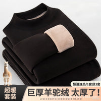 Unisex Extra Thick Thermal Underwear Set with Alpaca Fleece Lining for Winter Warmth