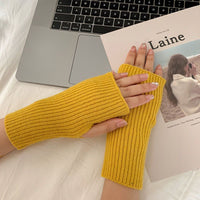 Korean Ins Style Winter Knitted Fingerless Gloves for Women, Thickened Warm Touchscreen Half-Finger Gloves