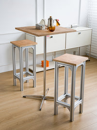 Nordic Birch Plywood Bar Table with Aluminum Alloy Legs for Home, Dessert, Milk Tea Shop, or Bar