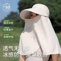 Women's Ice Silk Sun Protection Hat with Detachable Face Mask and Neck Flap, Wide Brim Outdoor Shawl Sun Hat