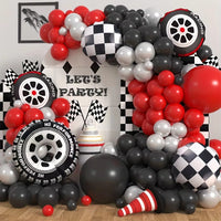 Racing Car Balloon Arch Kit with Tire and Checkered Flag Balloons for Birthday Party Decorations