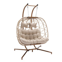 Outdoor Wicker Double Hanging Basket Chair Swing for Garden Patio