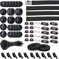 Cable Management Organizer Kit with Zippered Sleeves and Ties for Desk and Headphone Wires