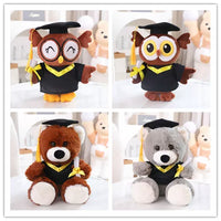 Graduation Owl and Bear Plush Toy Set with Doctoral Cap