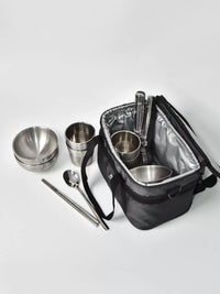 Lthw Travel Outdoor Portable Tableware Set Bag, Camping Refrigerated Thickened Storage Bag for Picnic Bowl Plate Cup Chopsticks Spoon