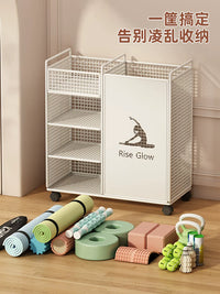 Yoga Mat Storage Basket for Home Gym, Fitness Equipment Organizer for Kettlebells, Foam Rollers, Balls, and Badminton Rackets