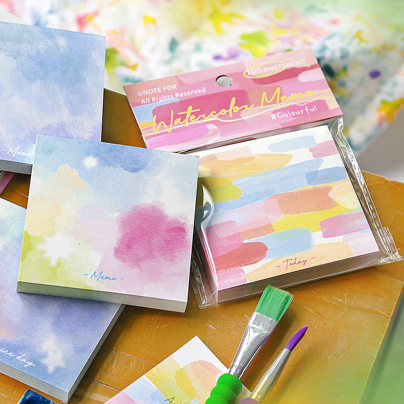 100-Sheet Watercolor Memo Pad, Colorful Graffiti Design, Bright Palette Sticky Notes for Journaling and Planning