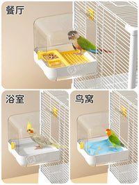 External Bird Bath and Feeder for Cages, Anti-Splash Transparent Bird House with Feeding Tray