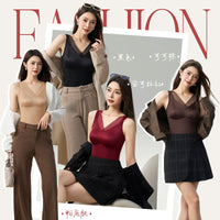 Women's V-Neck Thermal Camisole with Built-in Bra Pads, Silk-Blend Brushed Warm Base Layer