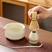 Japanese Wabi-Sabi Ceramic Matcha Bowl with Spout and Whisk Set, Handmade Tea Ceremony Tool & Salad Bowl