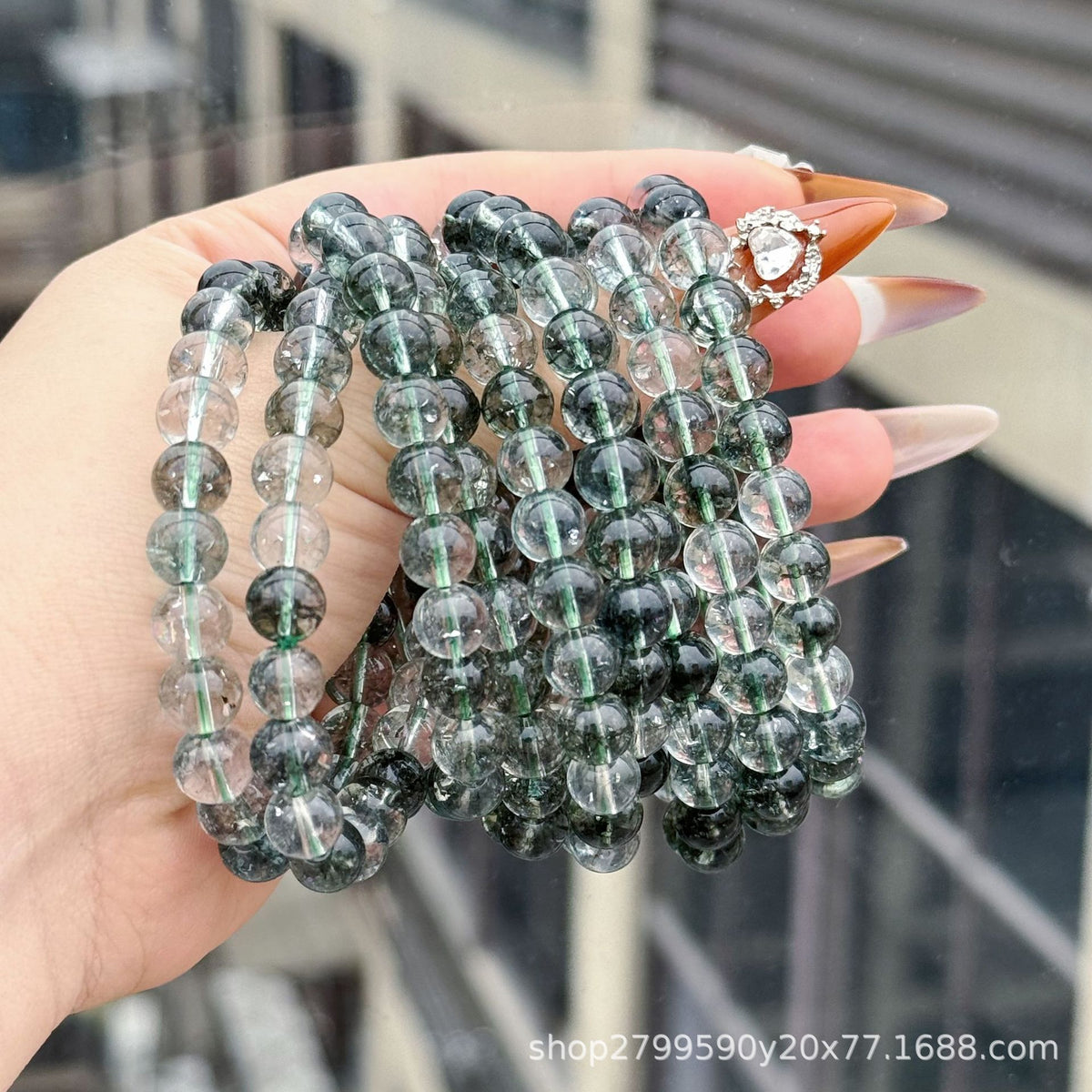 Natural Phantom Quartz Beaded Bracelet for Women