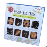 Wooden Interlocking Puzzle Set for Kids and Adults, 8-Piece Brain Teaser Collection