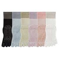 Color-Block Five-Toe Yoga Socks Non-Slip Pilates Split-Toe Mid-Calf Sports Fitness Floor Socks