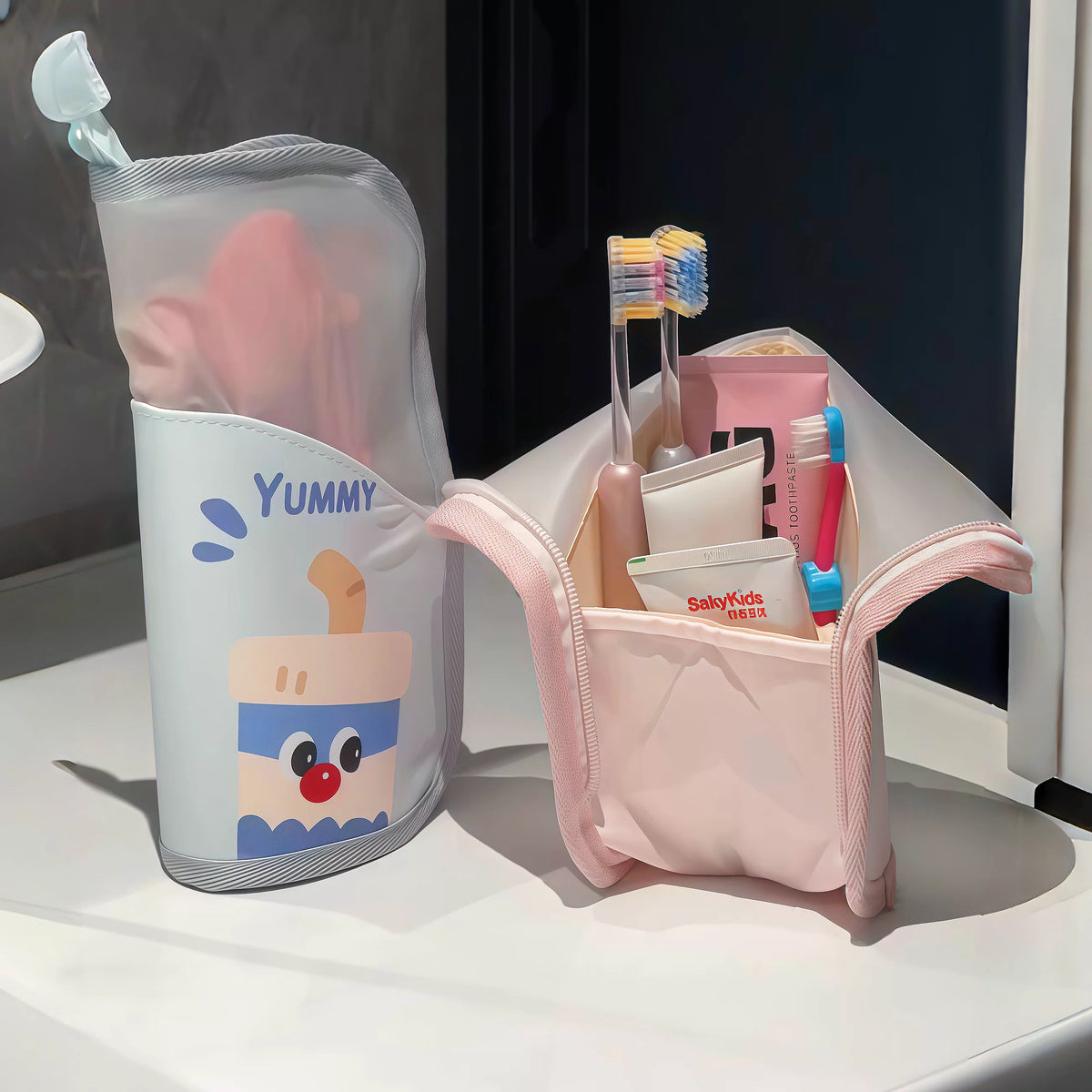 Portable Large Capacity Toiletry Bag with Compartments, Waterproof Standing Cosmetic Organizer for Travel