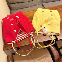 Embroidered Reversible Tote Bag for Women, Large Capacity Shoulder Bag for Students and Commuters