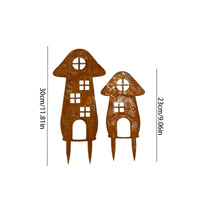 Retro Rusty Iron Hollow House Garden Stake Metal Craft Outdoor Decoration Ornament