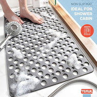 TPE Non-Slip Shower Mat with Suction Cups, Large Hole Bathtub Mat for Bathroom Safety