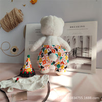 30cm LinaBear Clown Outfit Set - White Shirt & Plaid Pants for Medium Teddy Bear Doll Clothes