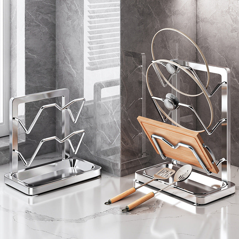 304 Stainless Steel Pot Lid Holder Countertop Kitchen Organizer for Cutting Boards and Utensils